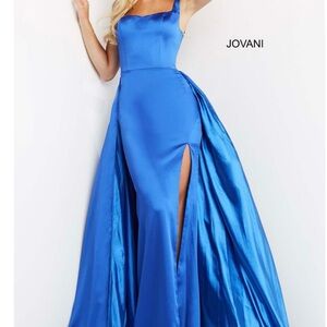 JOVANI Royal Blue Dress with Overskirt. Gorgeous, rich, shiny satin!!! NWOT